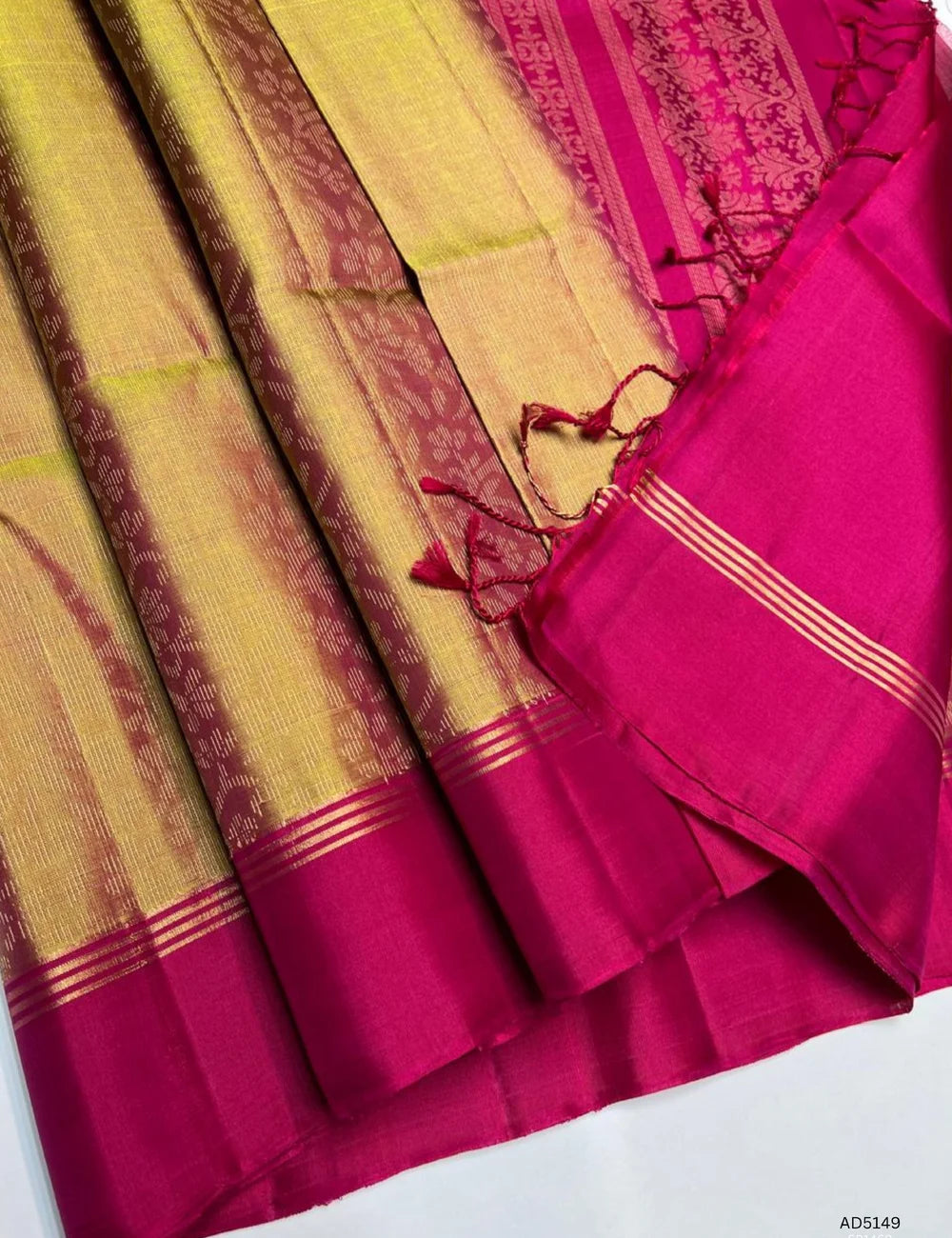 Golden & Rani Pink - Soft Silk Bridal  Saree