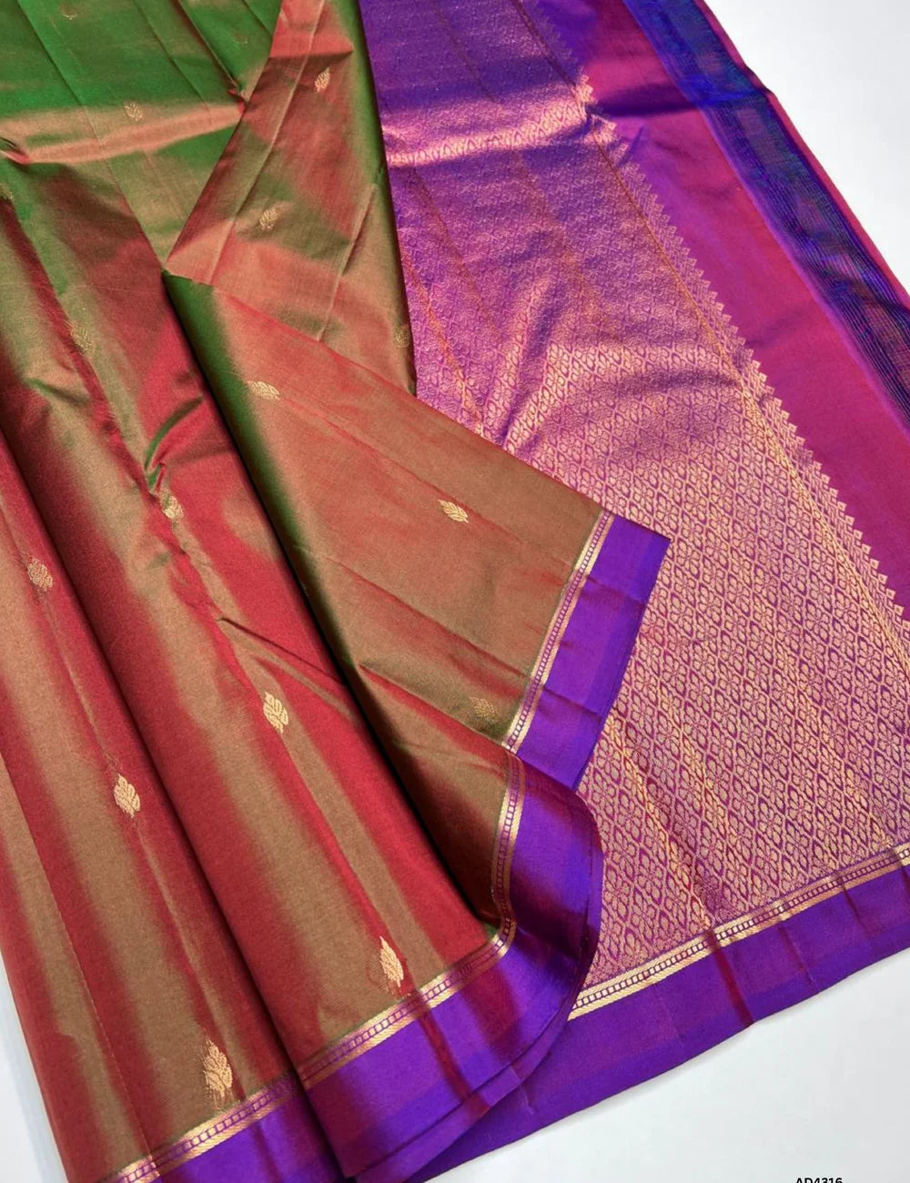 Dual Tone Green & Purple - Soft Silk Saree