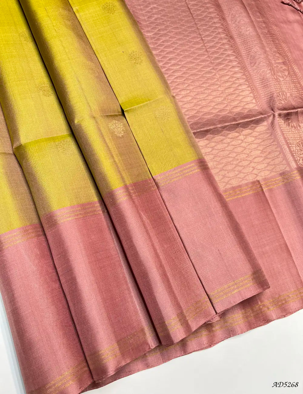 Golden & Mauve Pink - Soft Silk Saree Front View
