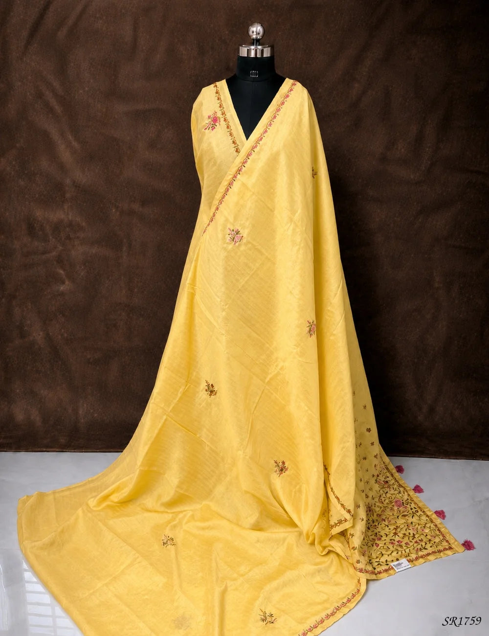 Golden Yellow - French Knot Tissue Saree Front View