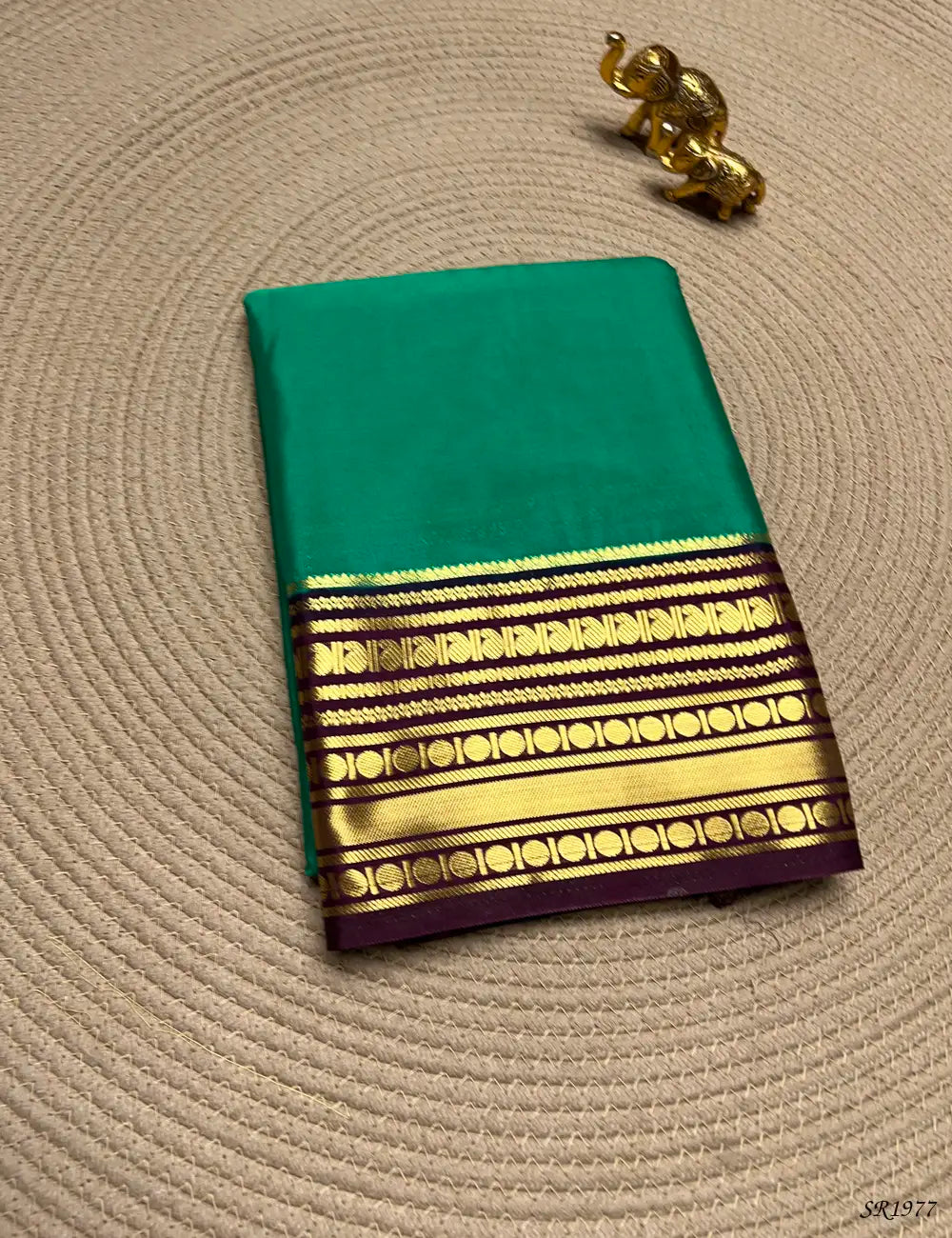 Green & Burgundy - Mysore Crepe Saree Front View
