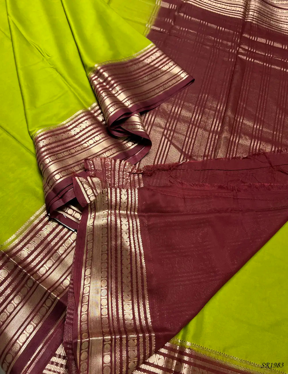 Green & Cinnamon - Mysore Crepe Saree -