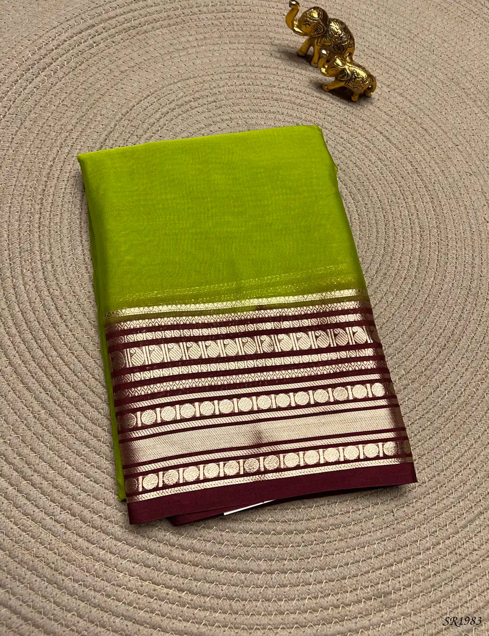 Green & Cinnamon - Mysore Crepe Saree Front View