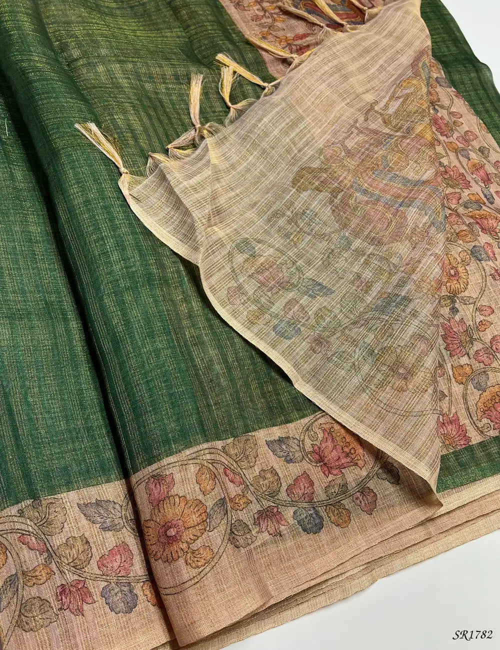 Green & Cream - Tissue Saree -