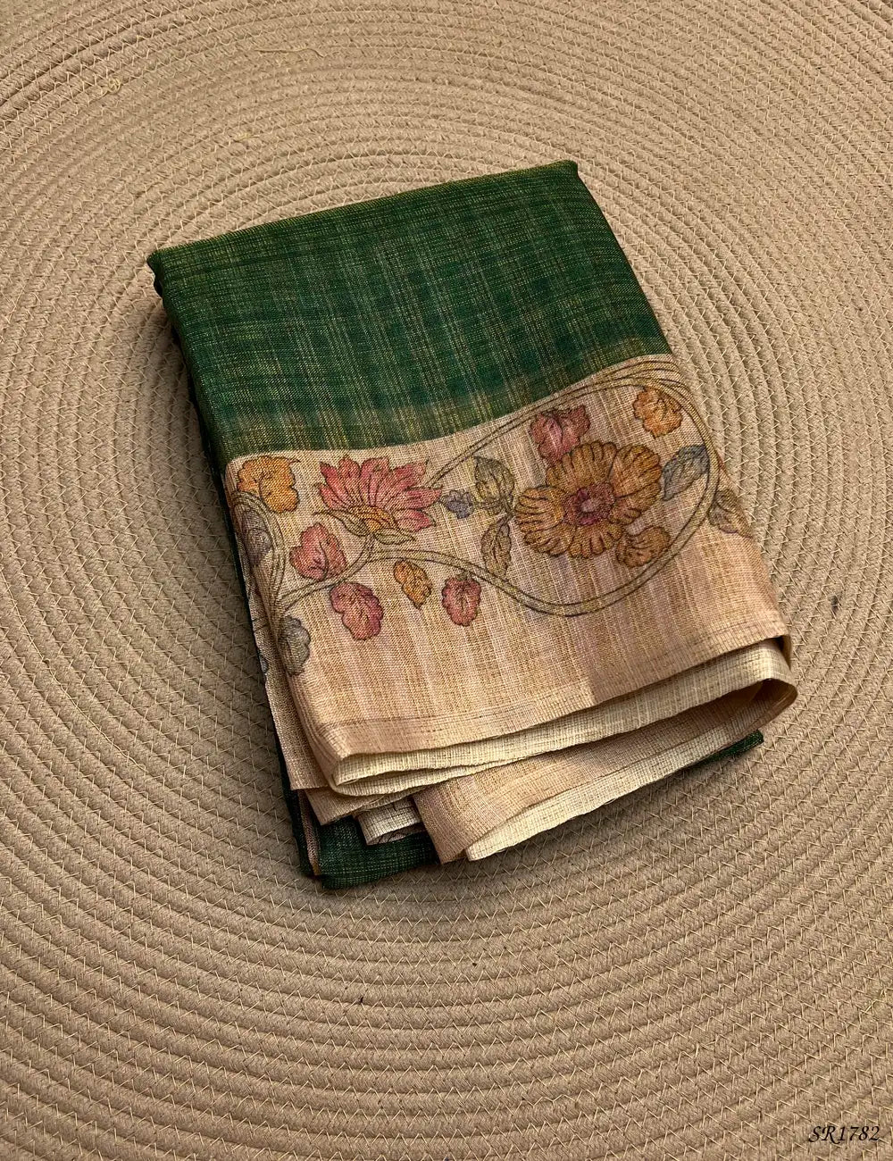 Green & Cream - Tissue Saree Front View