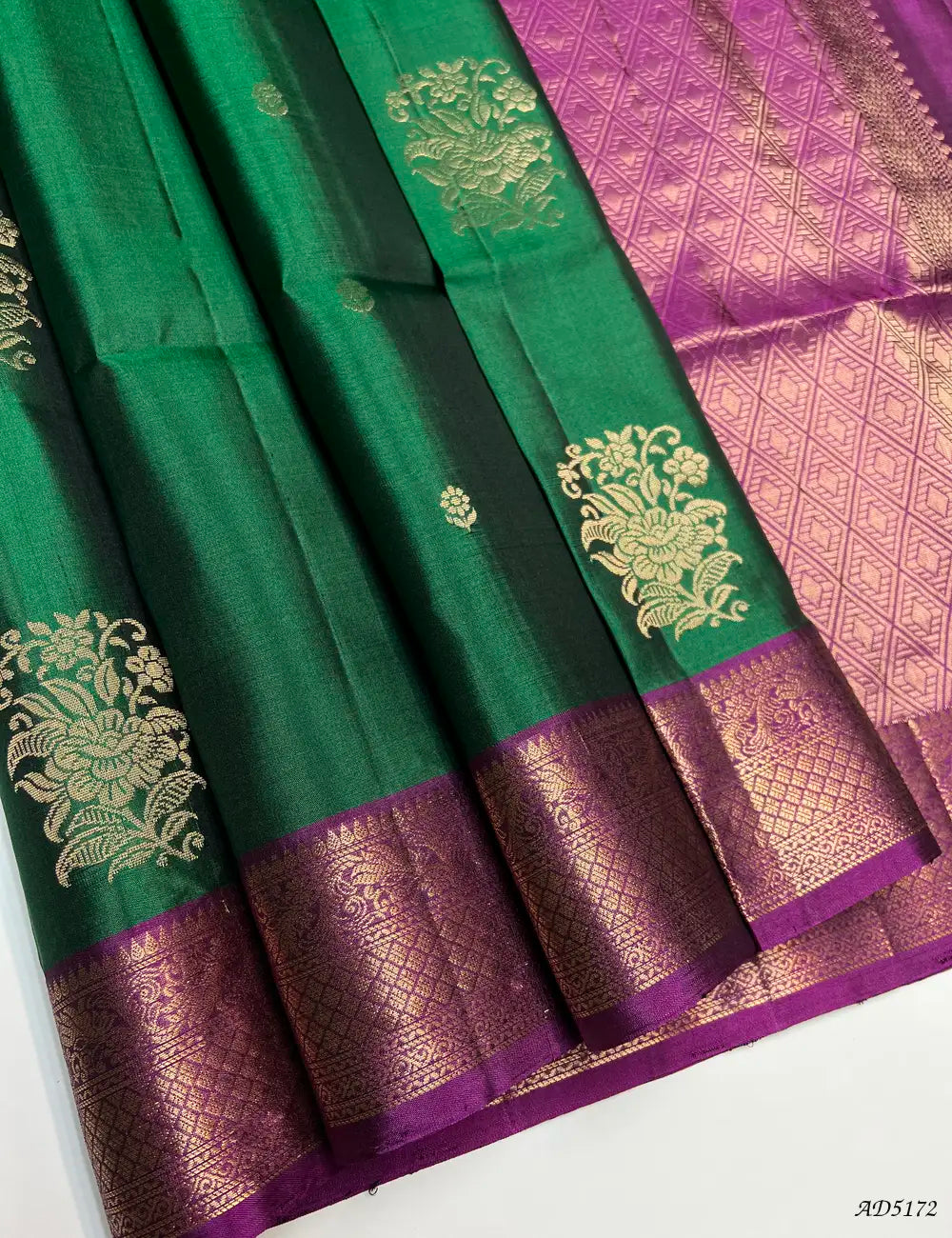 Green & Magenta - Kanchi Border Soft Silk Saree Front View