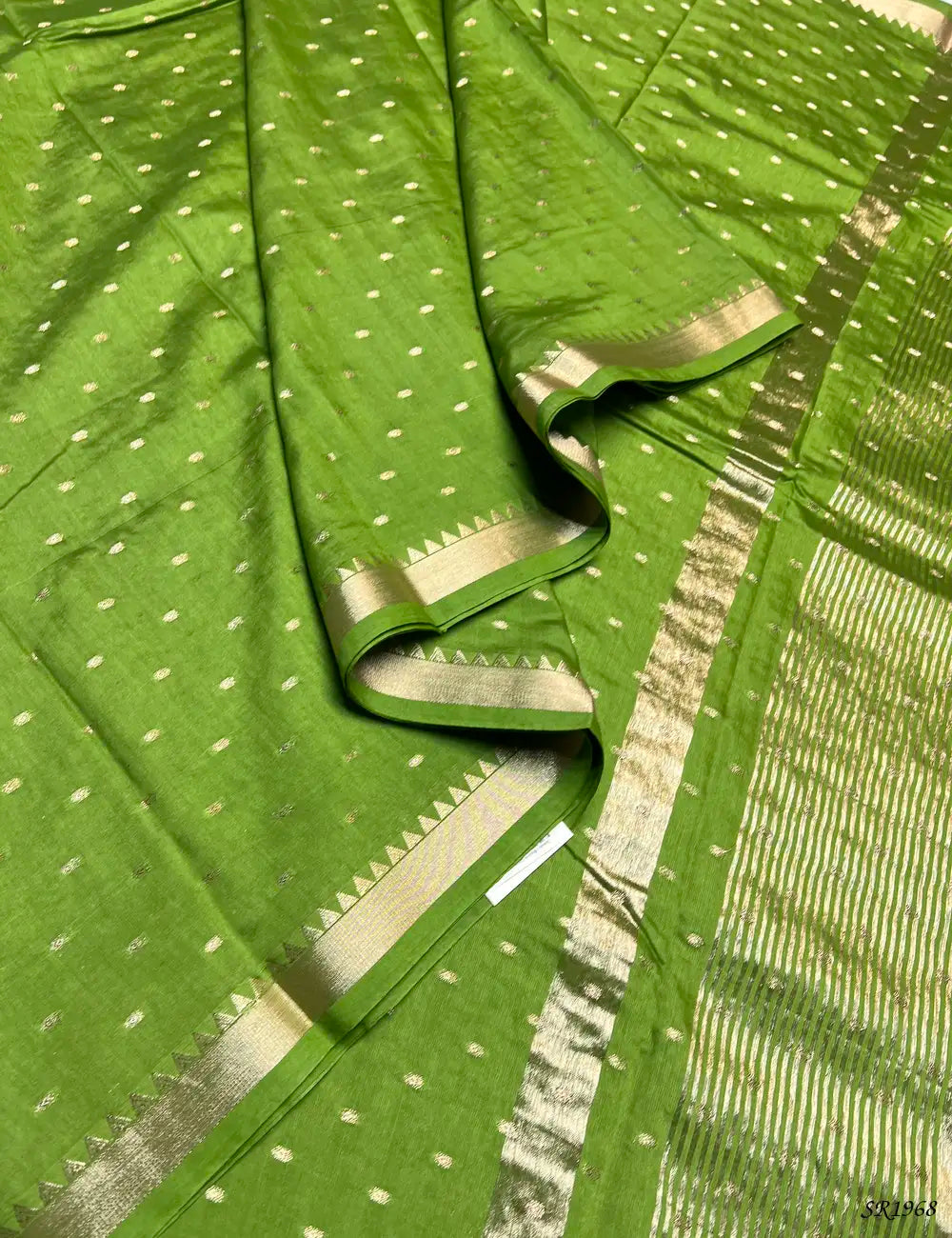 Green - Mysore Crepe Saree Pallu View