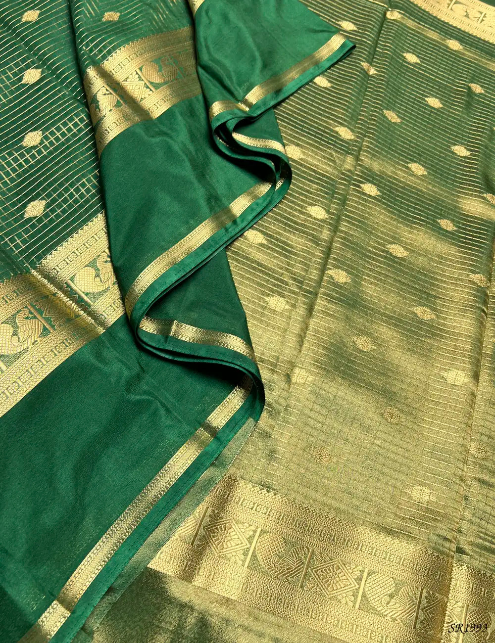 Green - Mysore Crepe Saree Pallu View