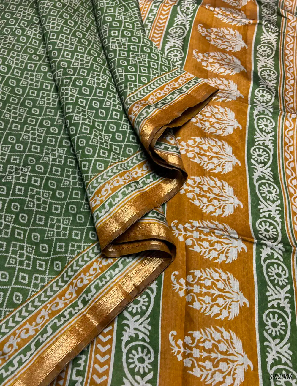 Green & Rust - Chanderi Saree Pallu View