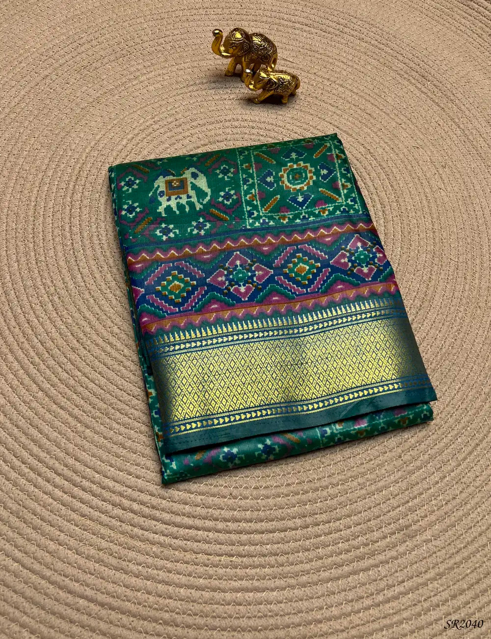 Green - Semi Patola Saree Front View