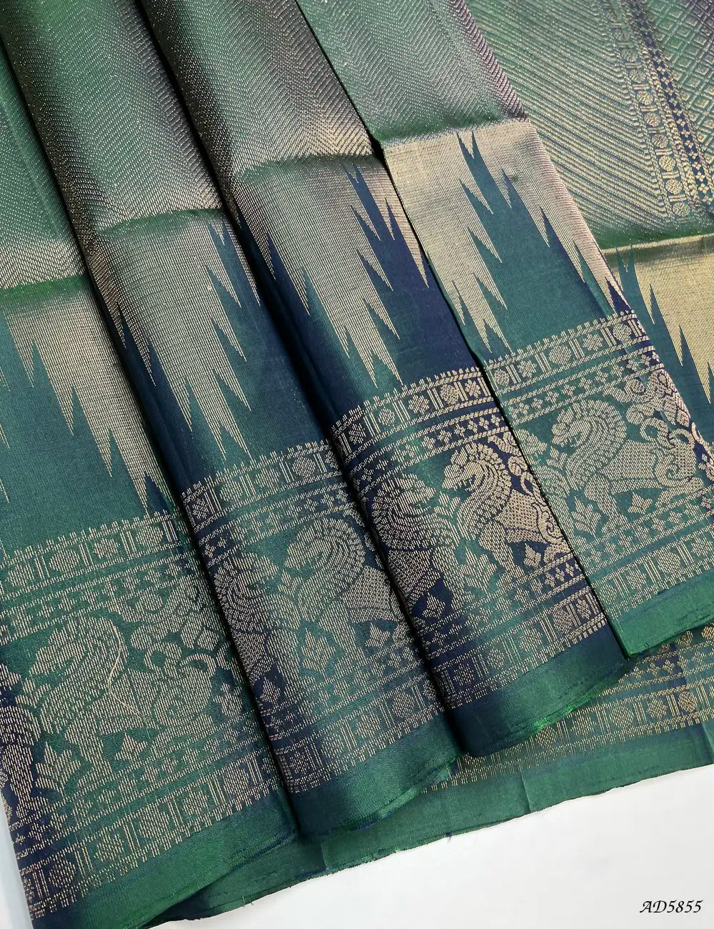 Green - Temple Border Soft Silk Saree Front View