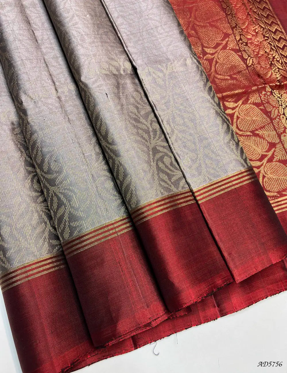 Grey & Maroon - Soft Silk Bridal Saree Front View