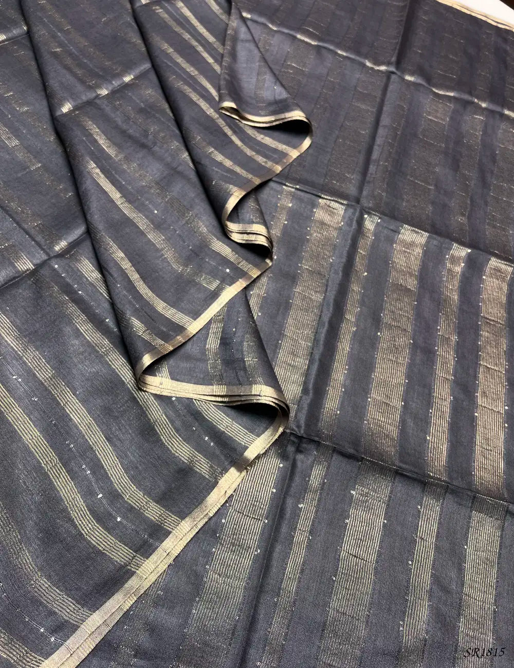 Grey - Moonga Silk Saree Front View