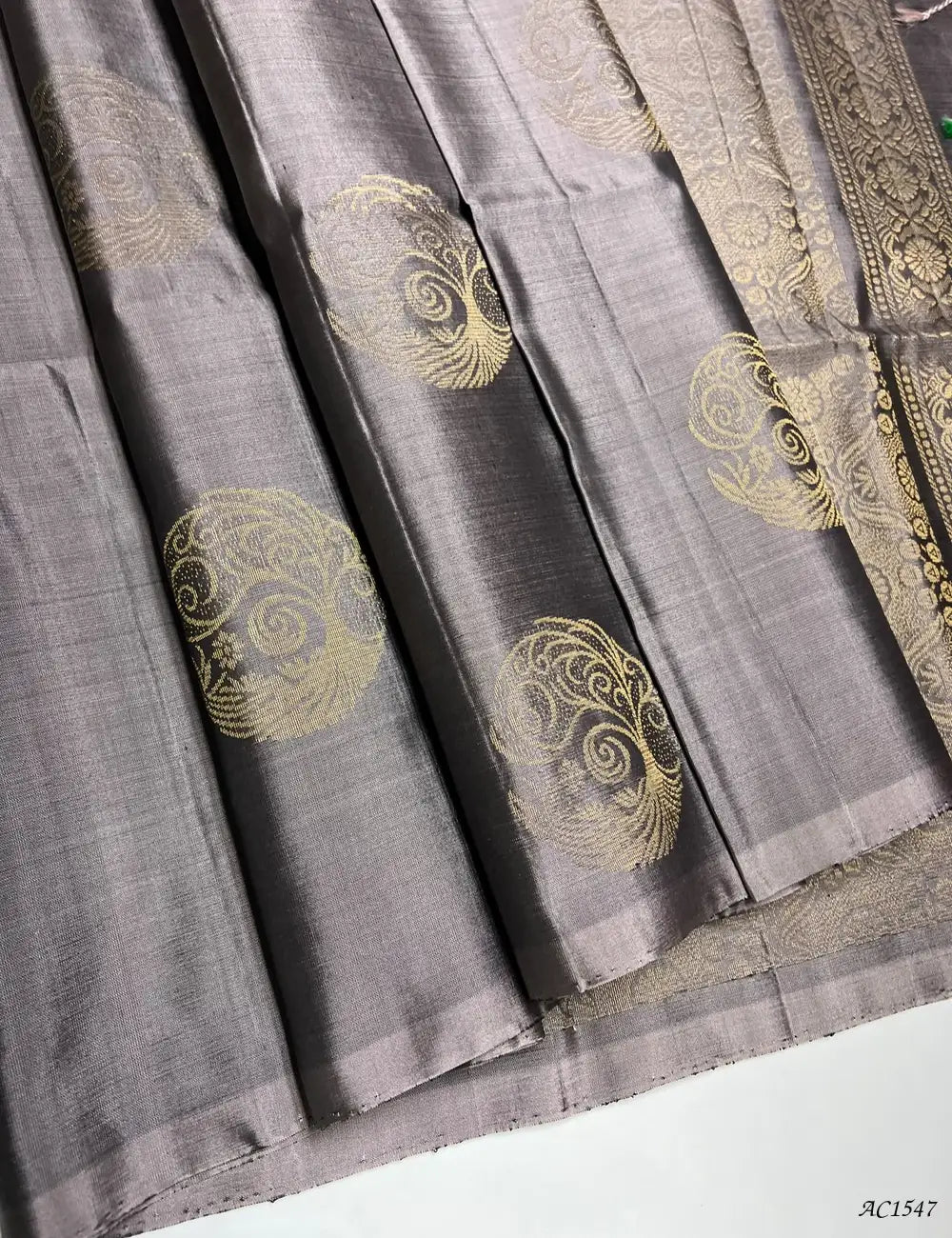 Grey - Soft Silk Saree Front View