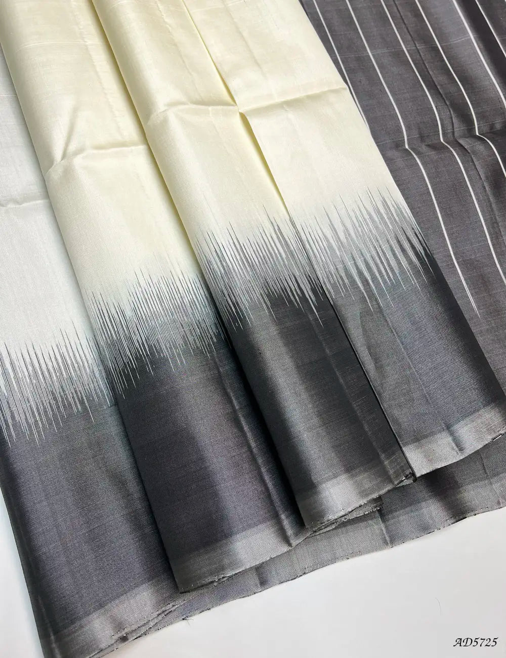 Half White & Black - Plain Contrast Soft Silk Saree Front View