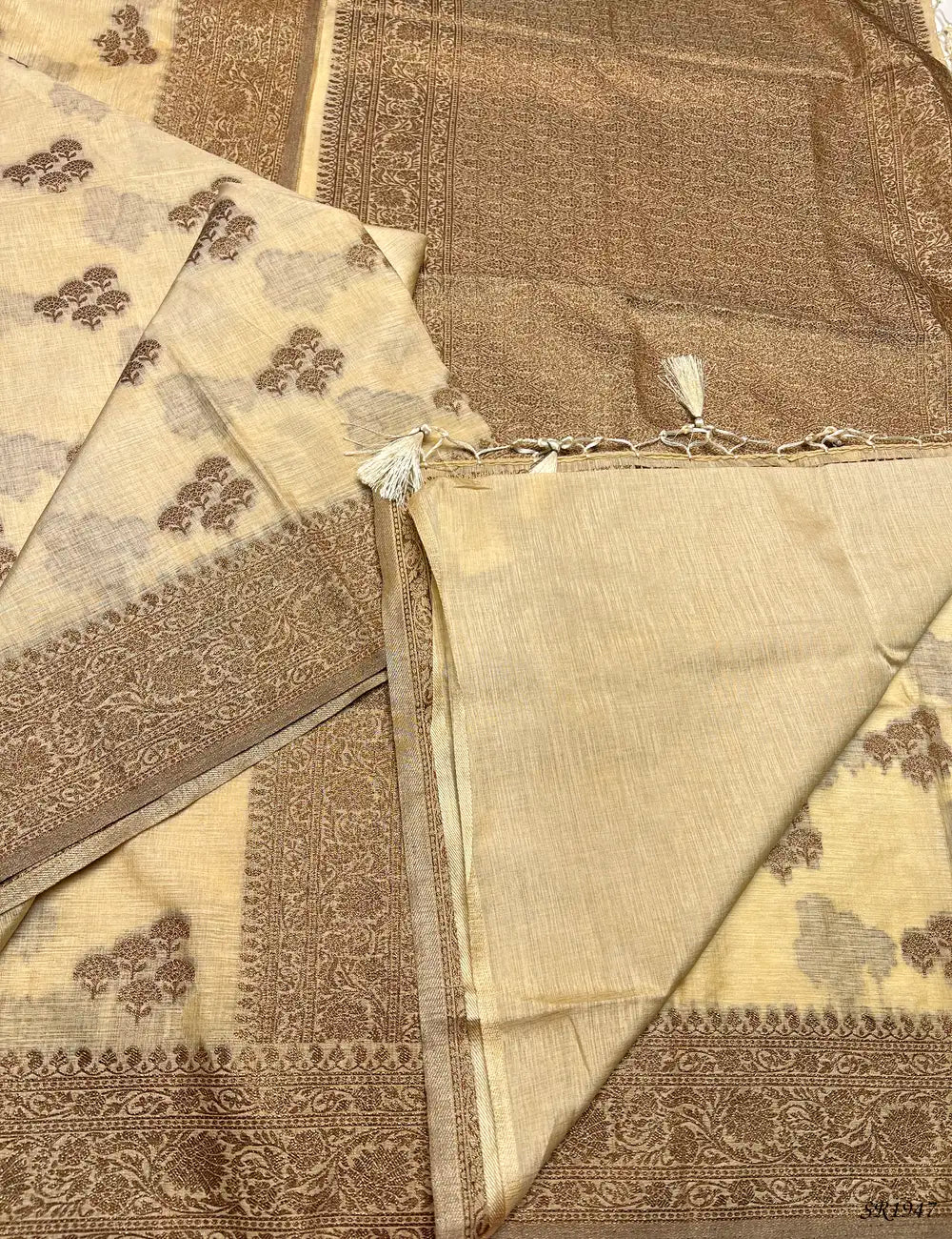 Half White - Semi Raw Silk Saree -
