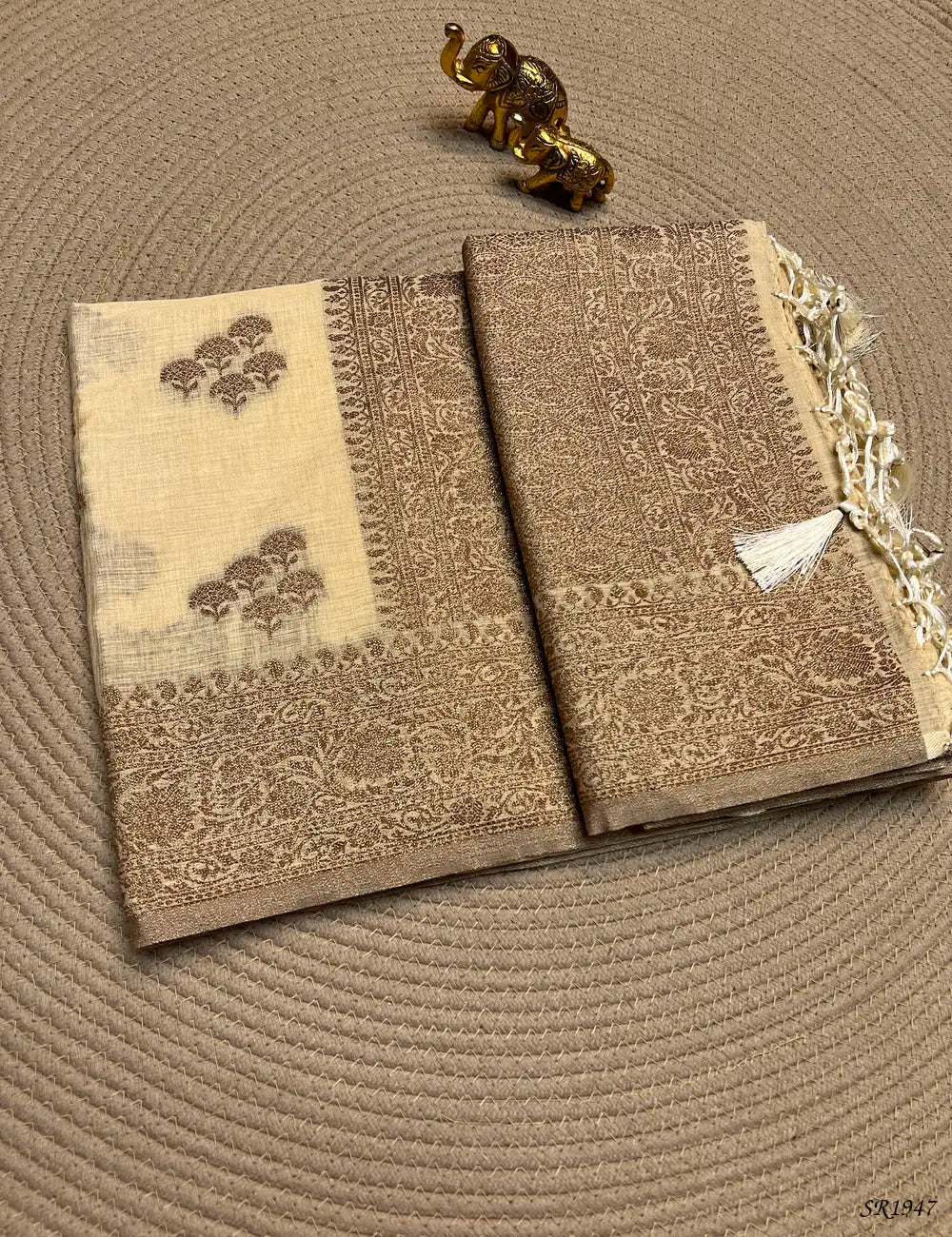 Half White - Semi Raw Silk Saree Front View
