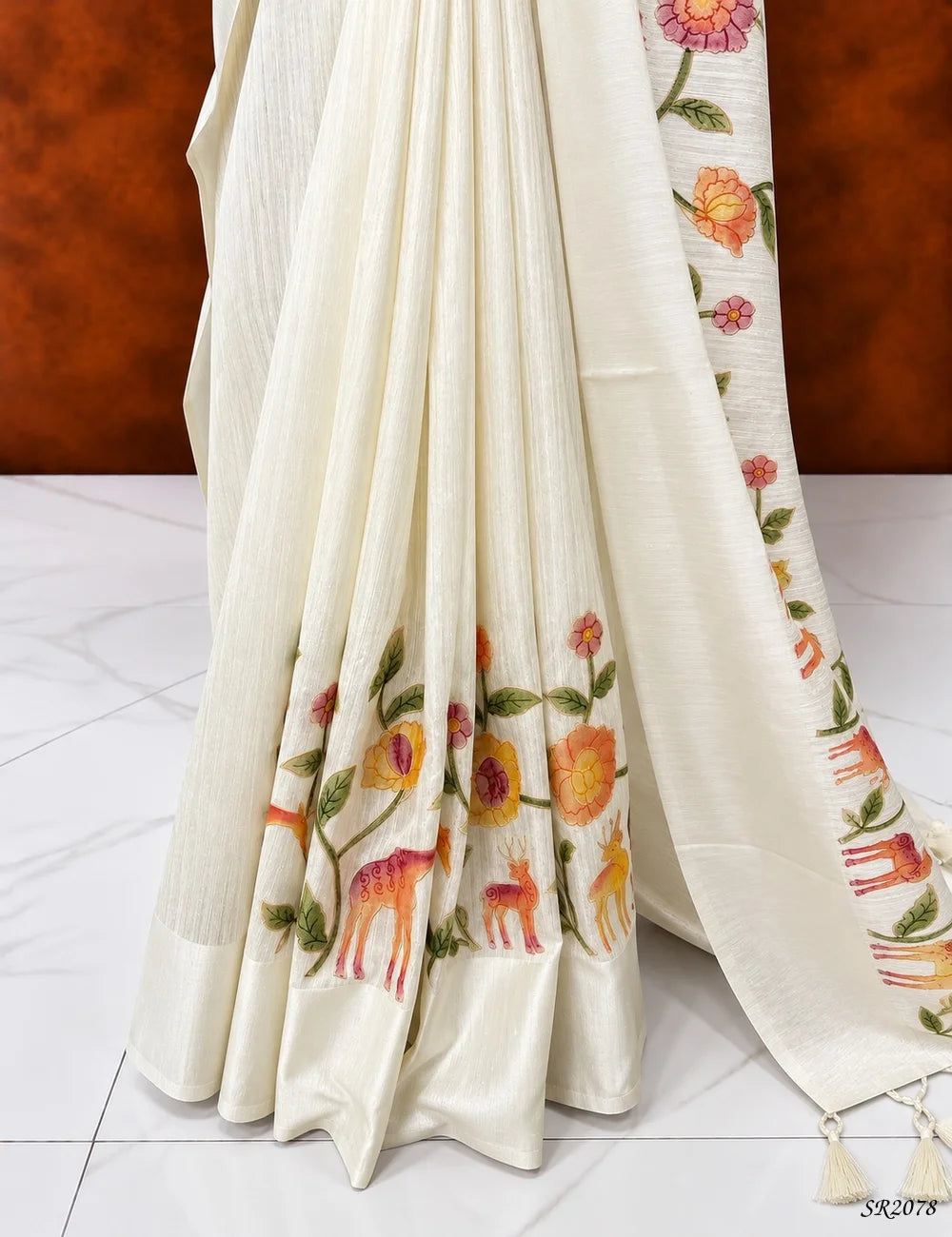 Half White - Silk X Linen Saree Pallu View