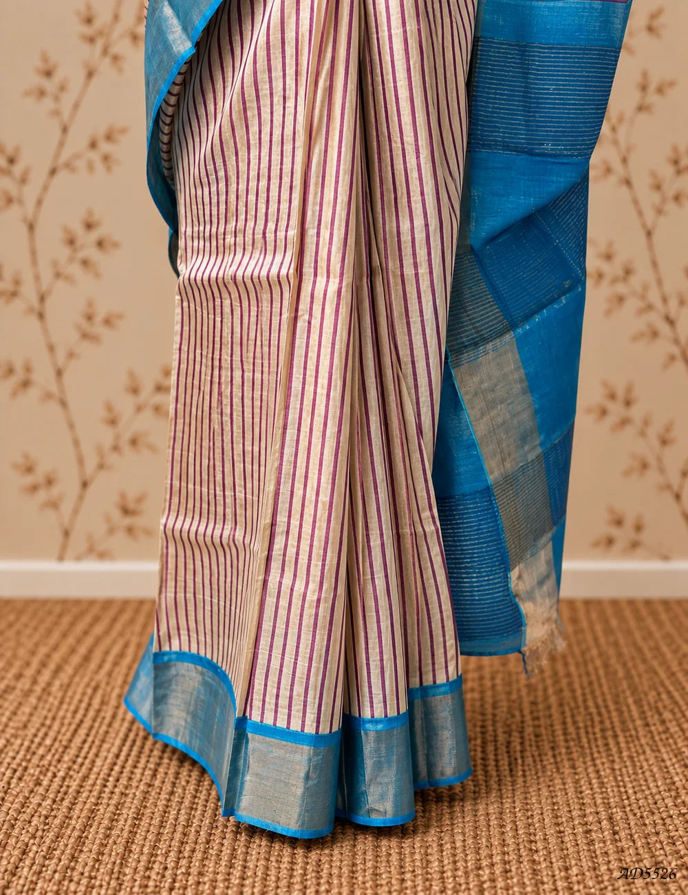 Half White & Teal - Pure Desi Tussar Saree -