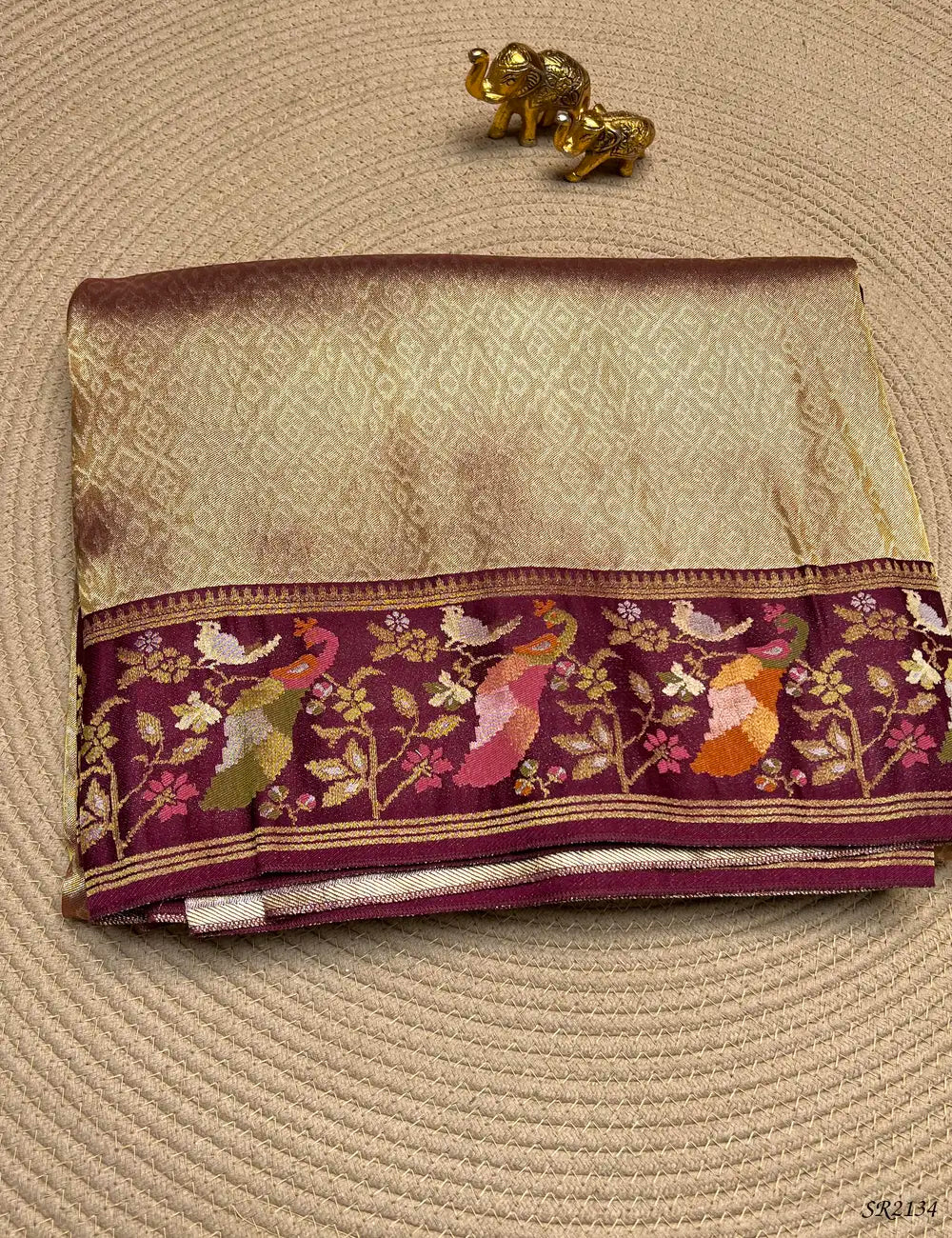 Harvest Gold  & Burgundy - Paithani Saree Front View