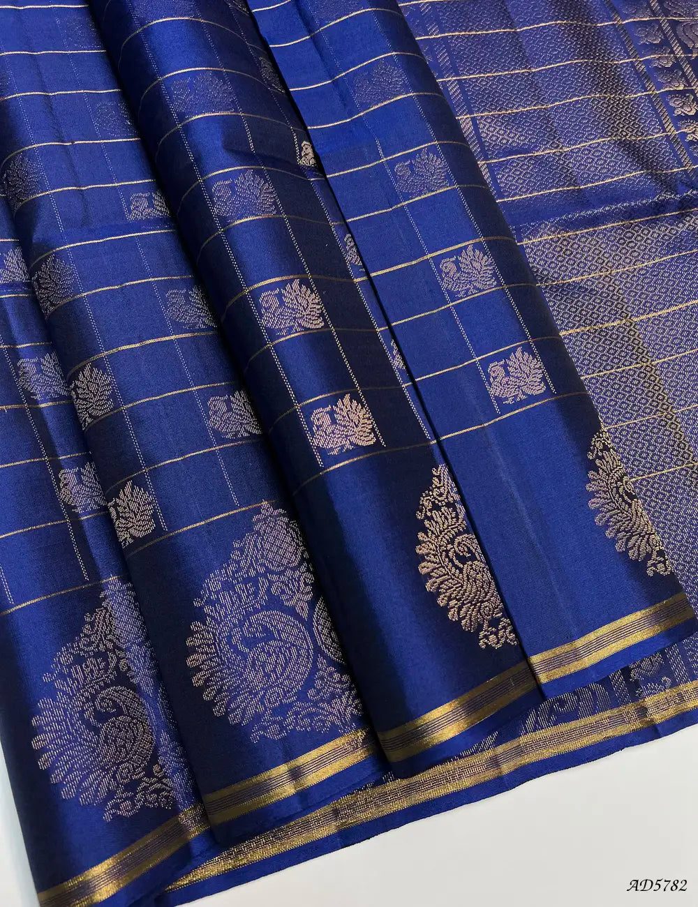 Ink Blue - Checkerd Soft Silk Saree Front View