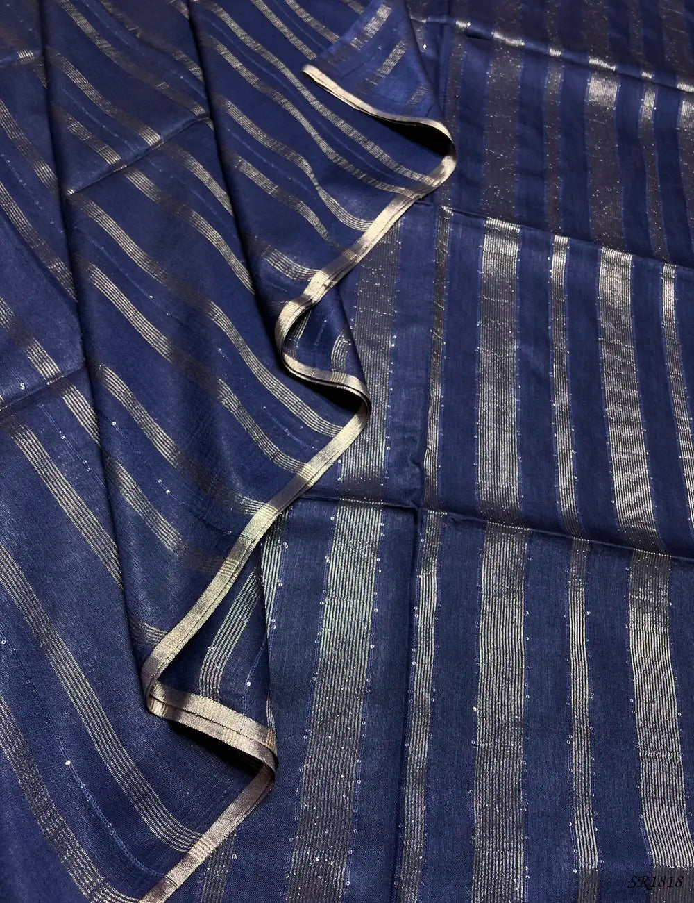 Ink Blue - Moonga Silk Saree Front View