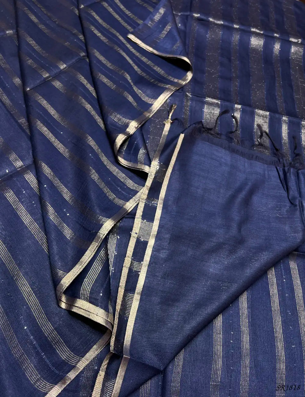 Ink Blue - Moonga Silk Saree Pallu View