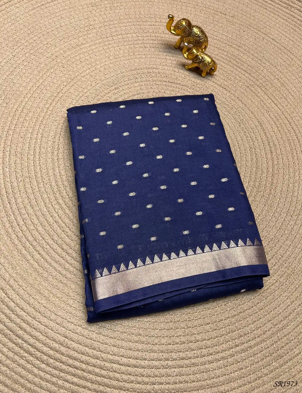 Ink Blue - Mysore Crepe Saree Front View