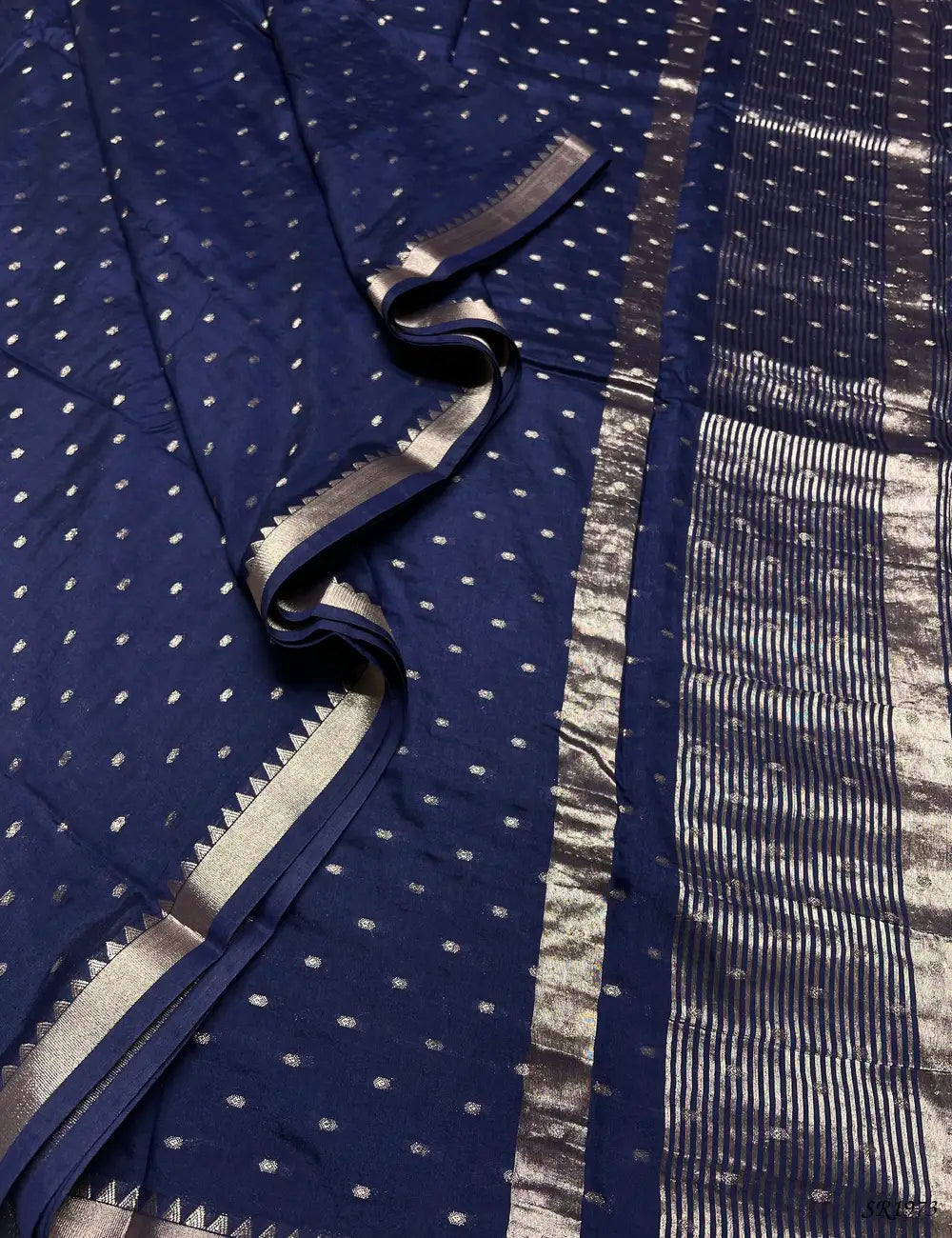 Ink Blue - Mysore Crepe Saree Pallu View