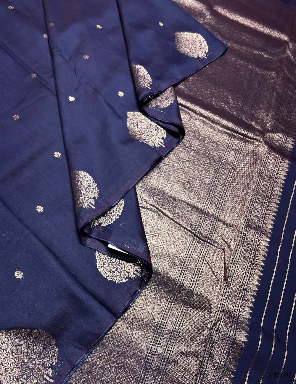 Ink Blue - Viscose Georgette Saree Pallu View