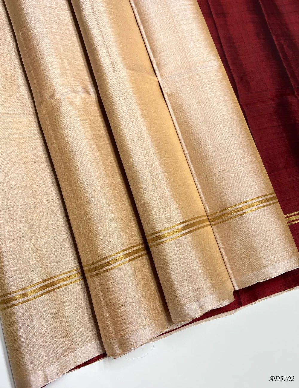 Ivory & Maroon - Soft Silk Saree Front View