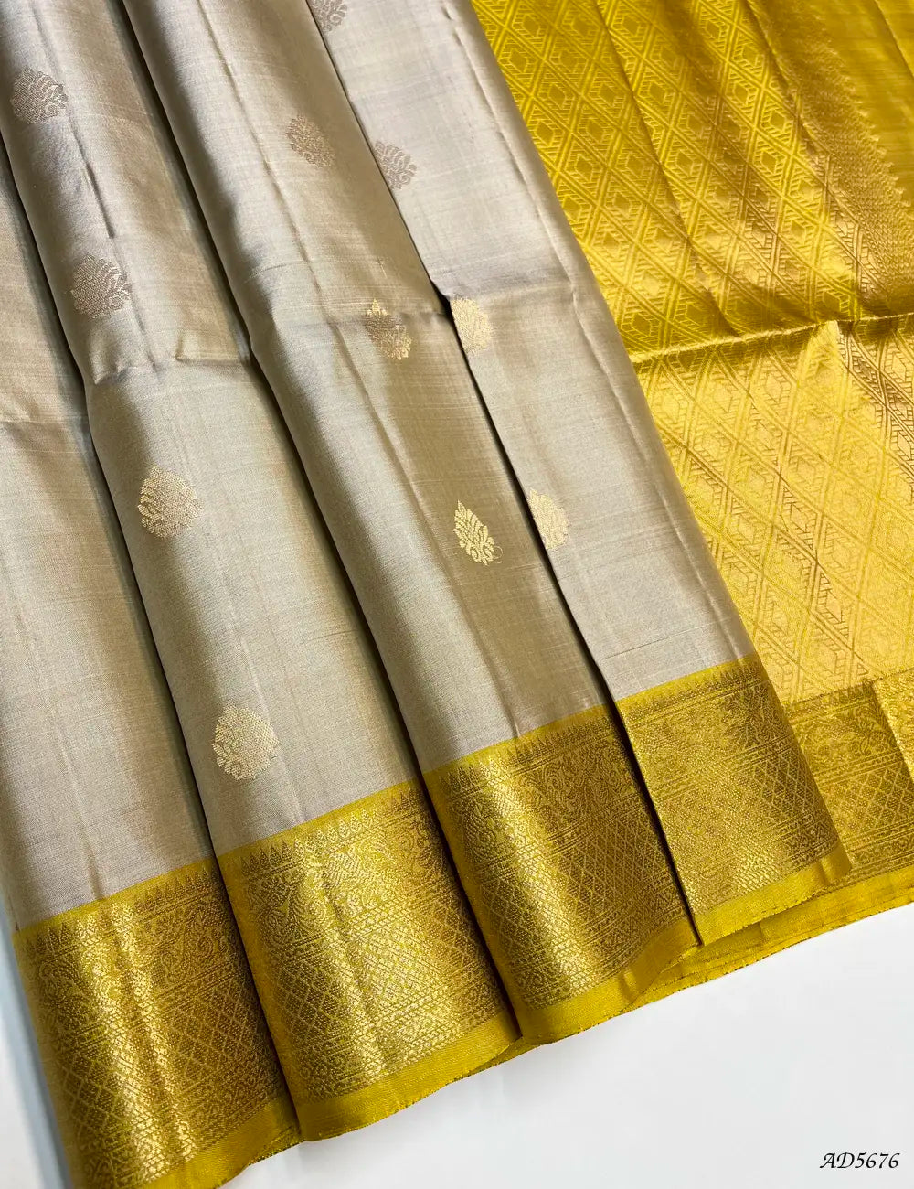 Ivory & Yellow - Kanchi Border Soft Silk Saree Front View