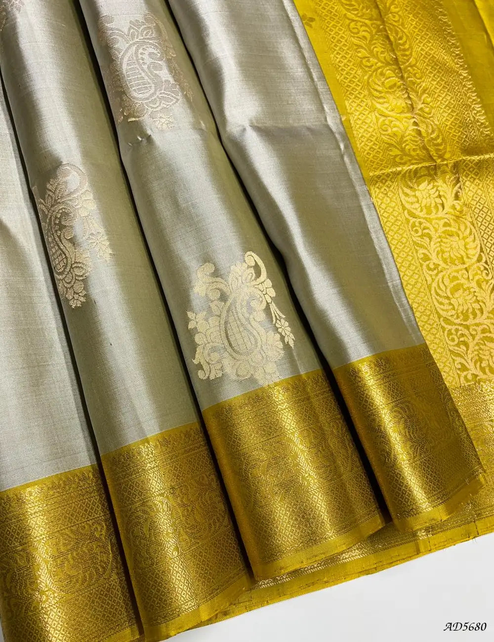 Ivory & Yellow - Kanchi Border Soft Silk Saree Front View