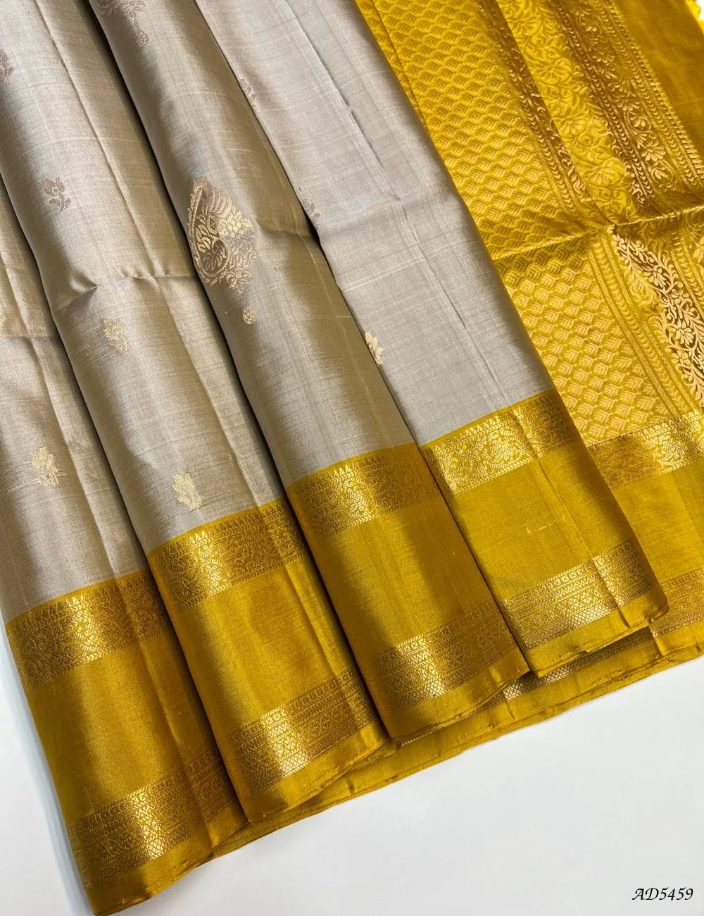 Ivory & Yellow - Retta Pet Border soft Silk Saree Front View