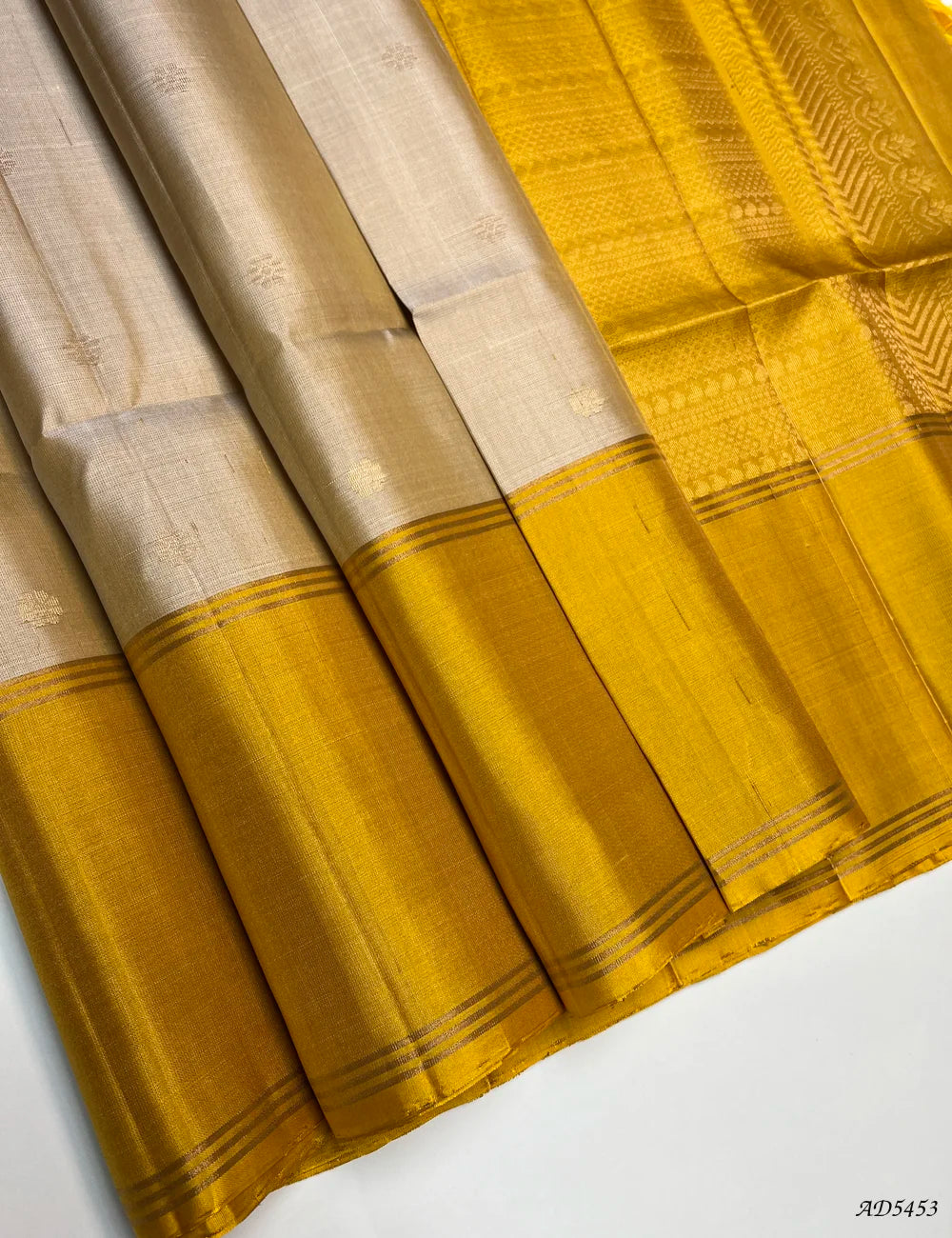 Ivory & Yellow - Soft Silk Saree Front View