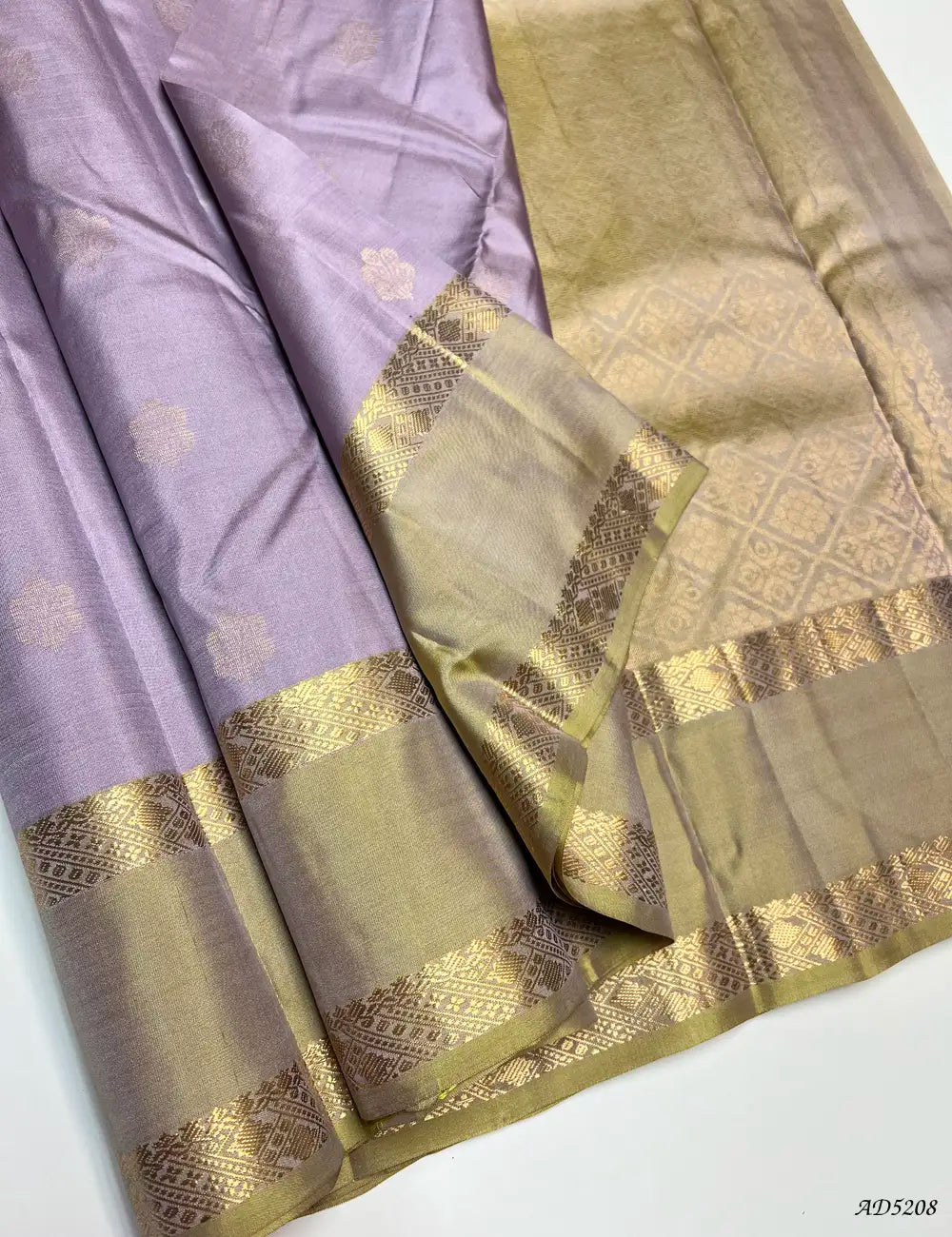 Lavender & Beige - Retta Pet Border Soft Silk Saree Front View