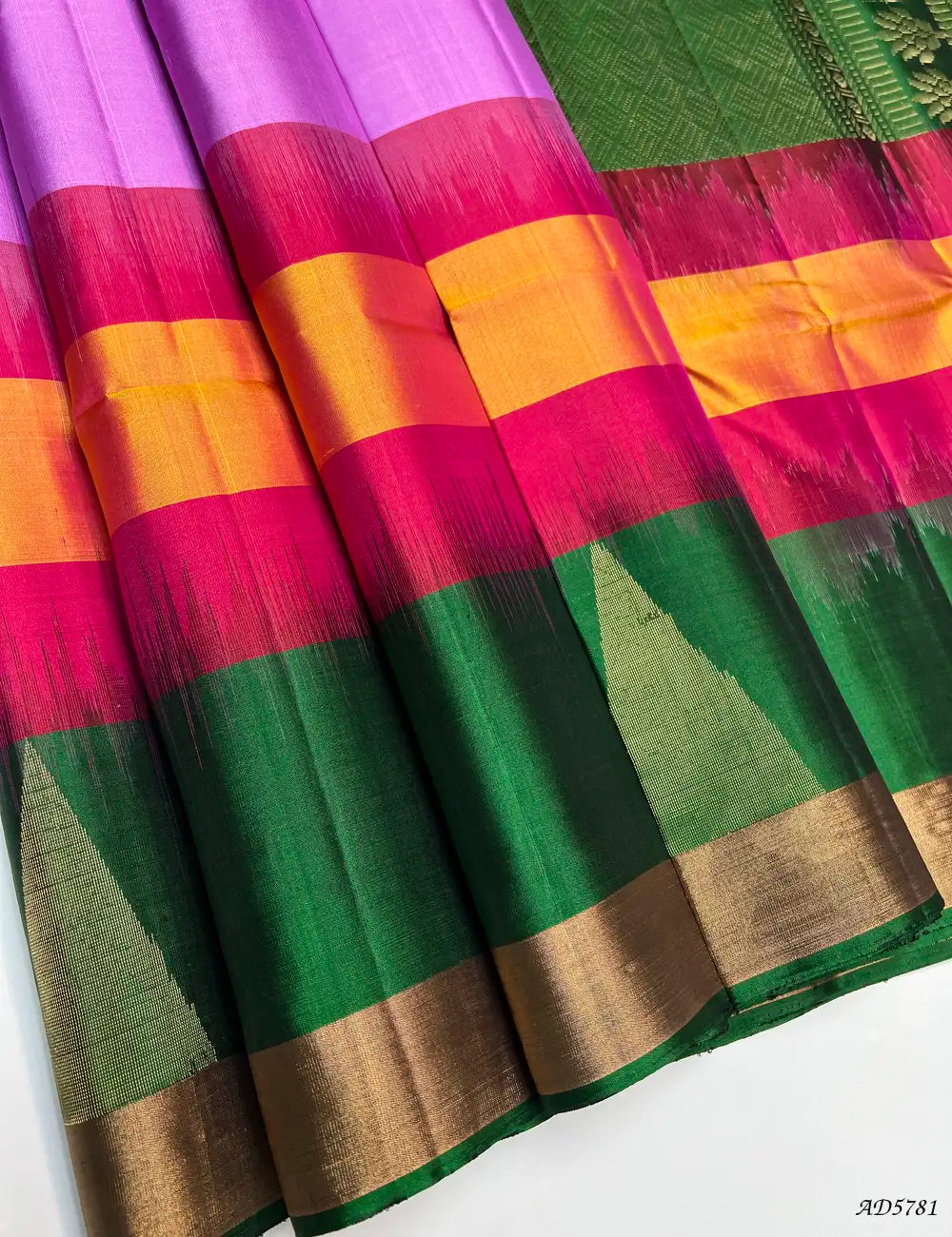 Lavender & Green - Fancy Border Soft Silk Saree Front View