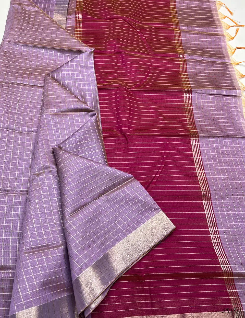 Lavender & Pink - Fancy Semi Tussar Saree Front View