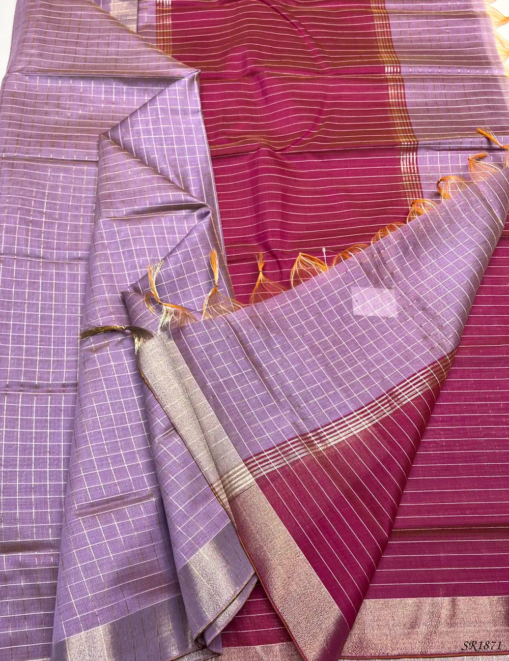 Lavender & Pink - Fancy Semi Tussar Saree Pallu View