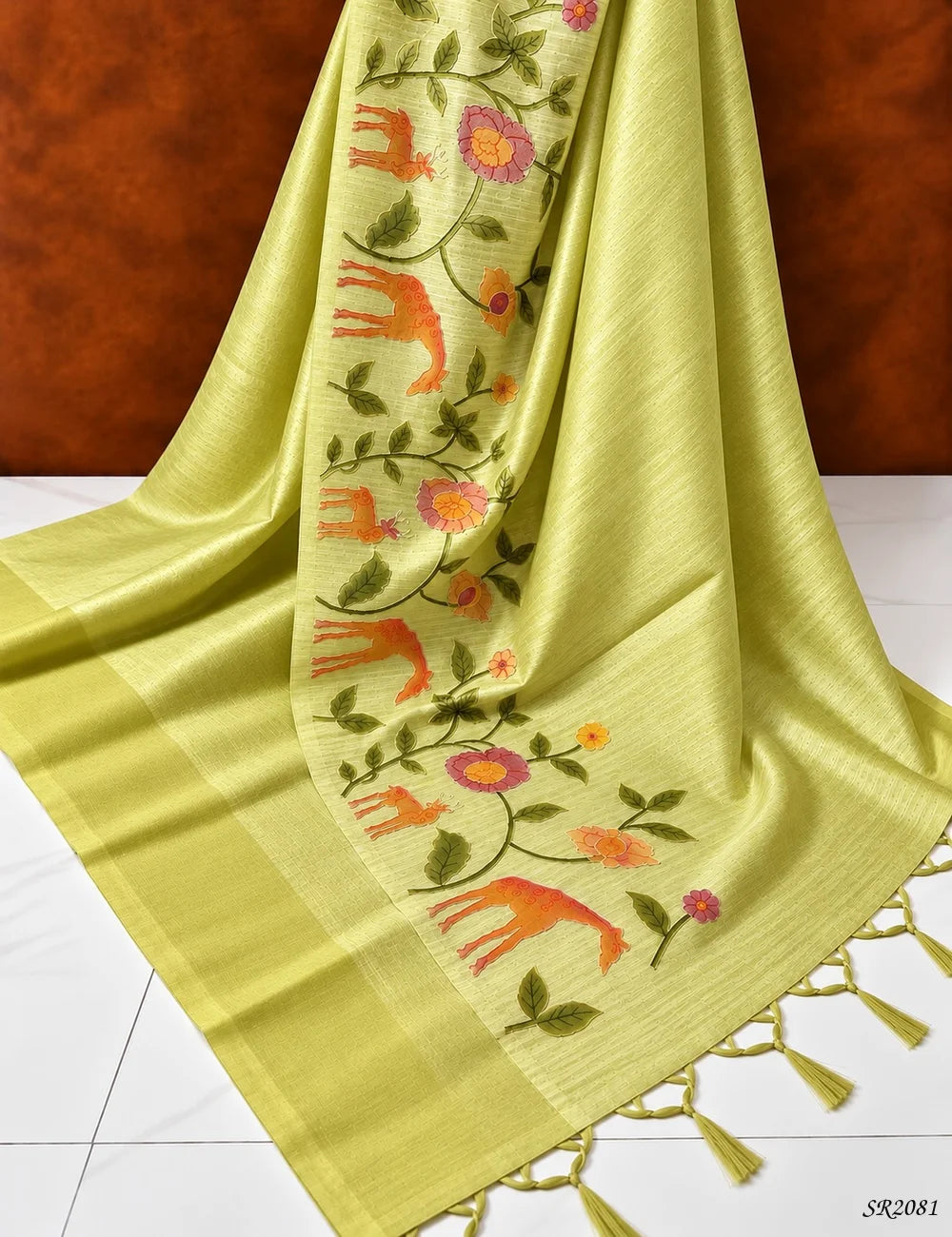 Light Olive Green - Silk X Linen Saree -