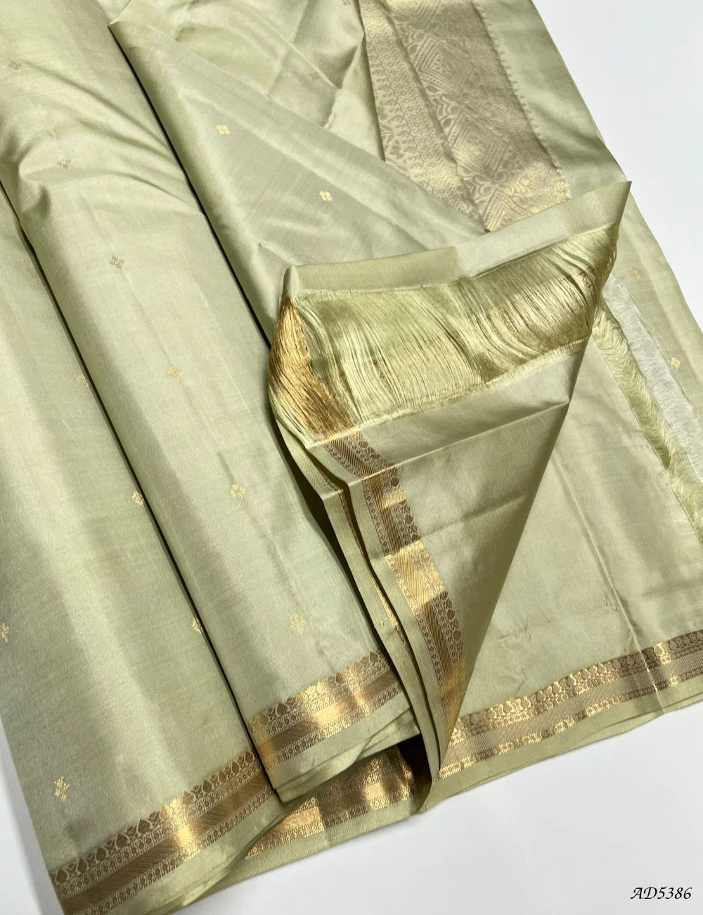 Light Pista Greem - Kanchi Border Soft Silk Saree Pallu View