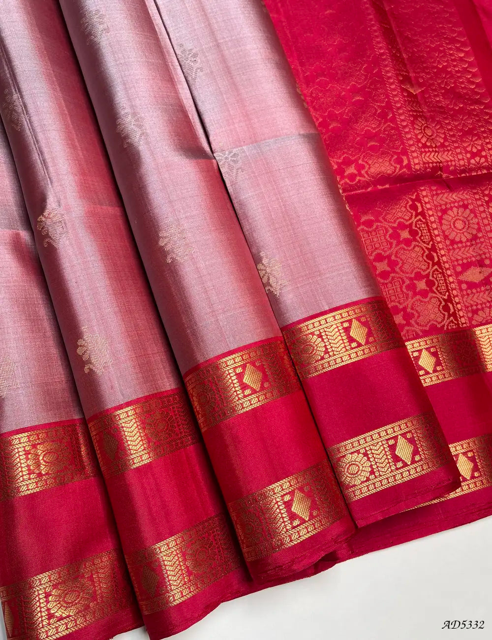 Light Red & Red - Retta Pet Border Soft Silk Saree Front View