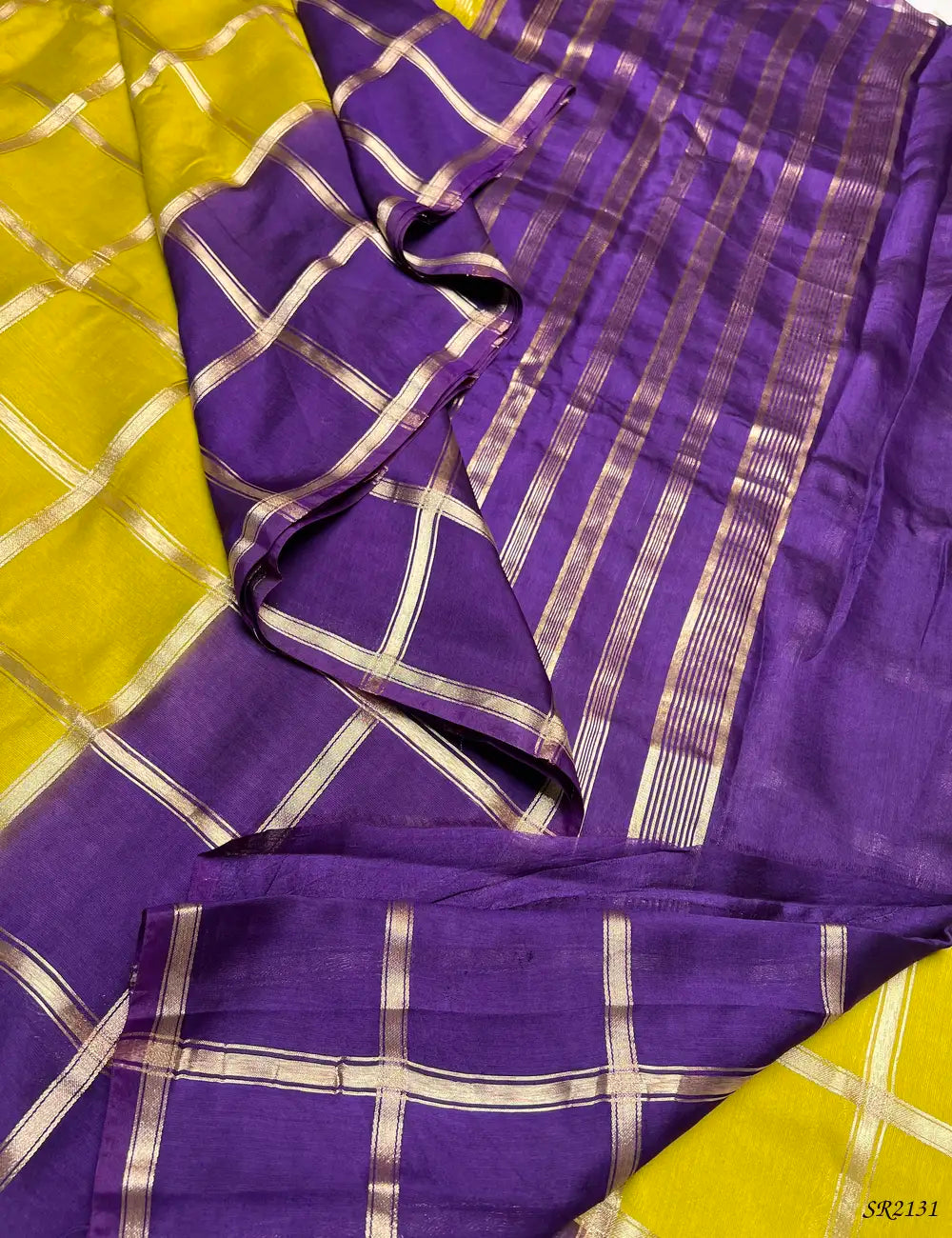 Lime Green & Purple- Assam Silk Saree -