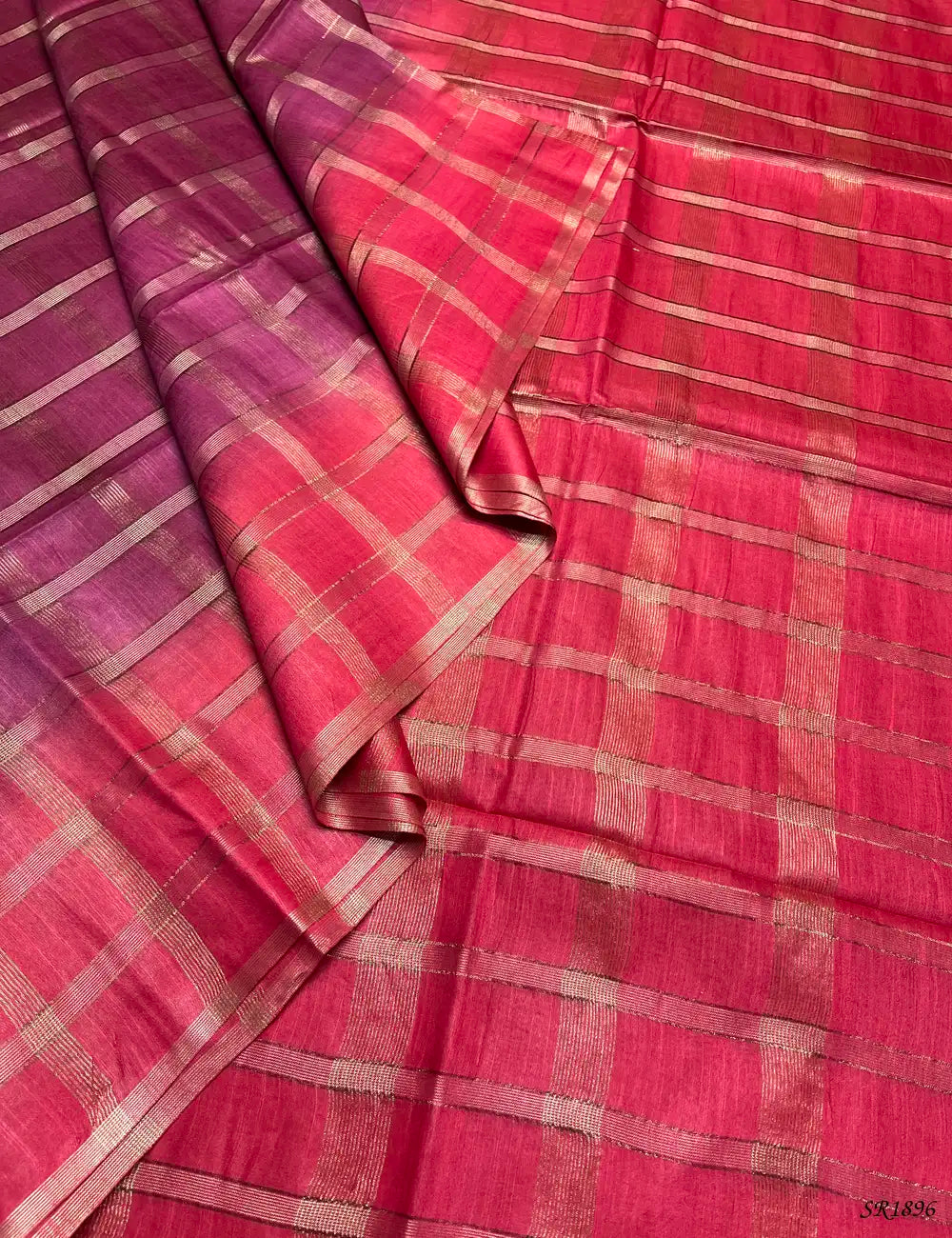 Magenta & Bubblegum Pink - Semi Tussar Saree Front View