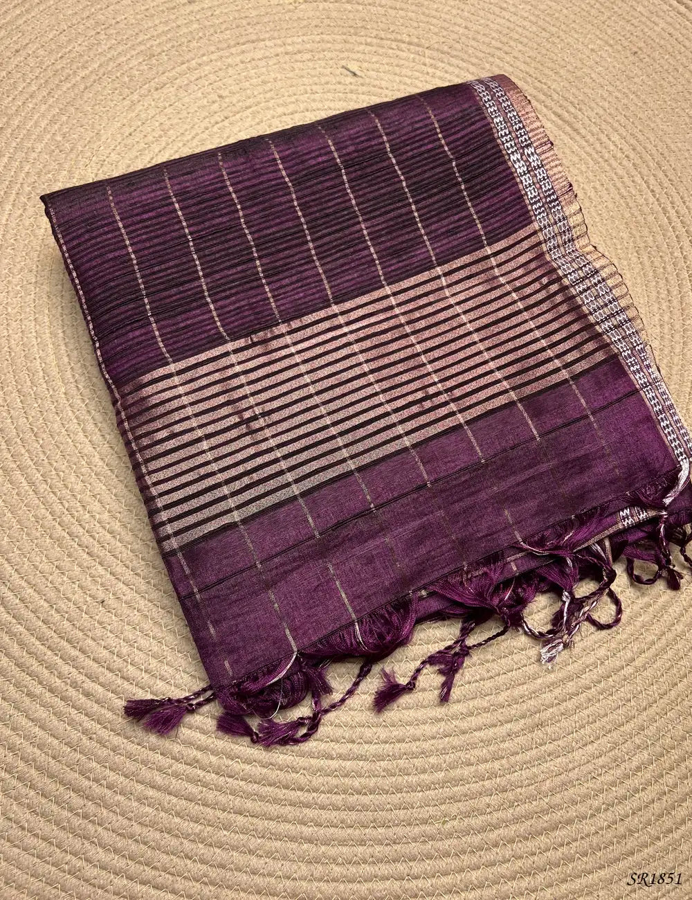 Magenta - Checks Tussar Silk Saree Front View
