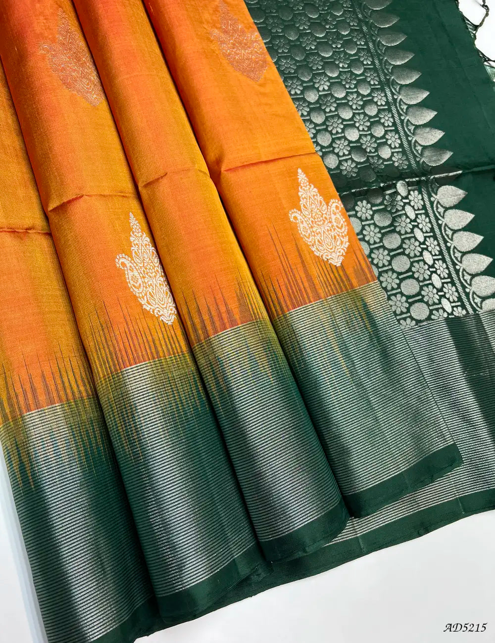 Mango Yellow & Green - Soft Silk Saree Front View