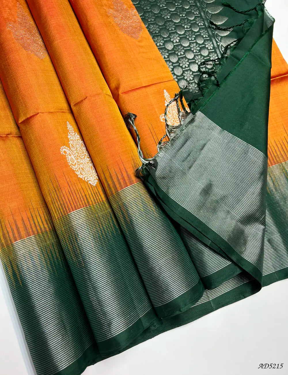 Mango Yellow & Green - Soft Silk Saree Pallu View