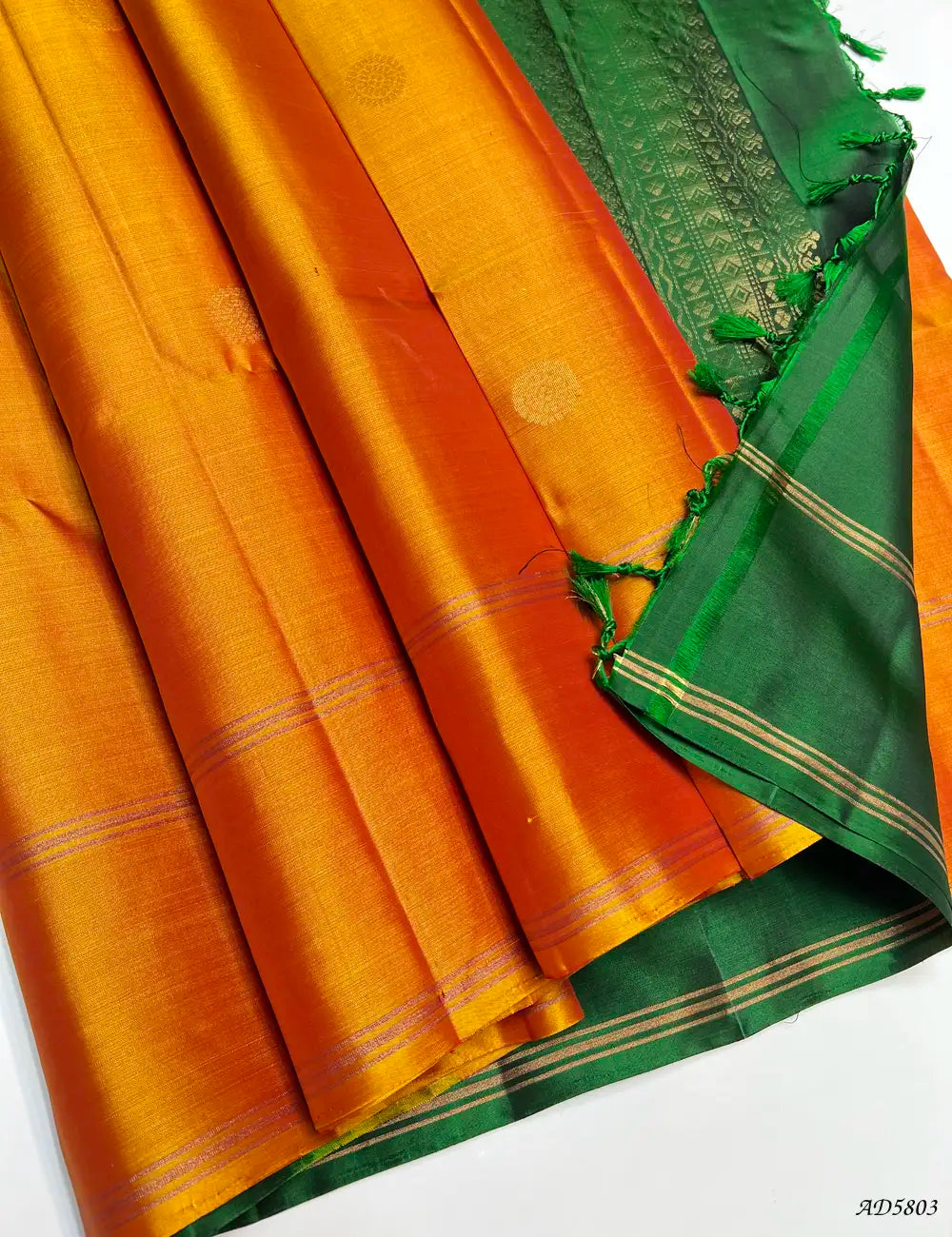 Mango Yellow & Green - Soft Silk Saree Pallu View