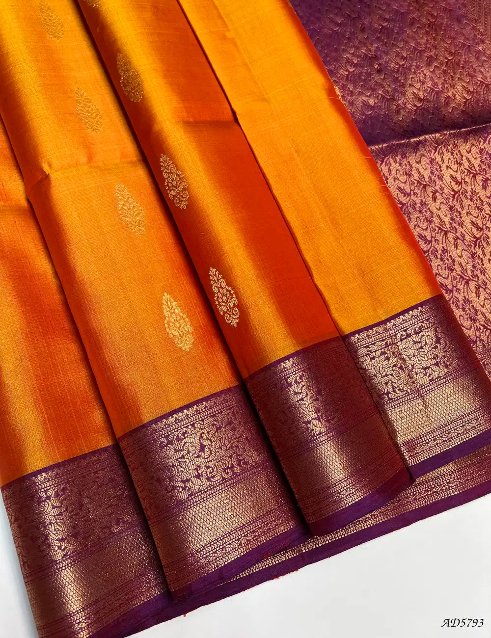 Mango Yellow & Purple - Kanchi Border Soft Silk Saree Front View