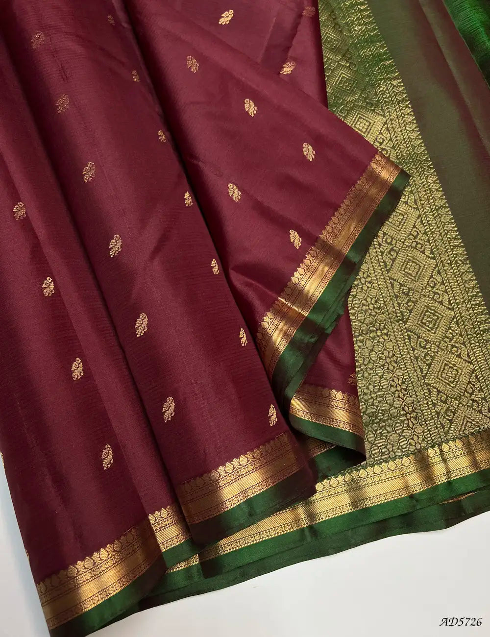 Maroon & Green - Kanchi Border Soft Silk Saree Front View